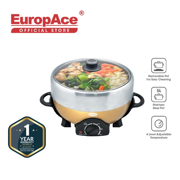 EuropAce 5L Steamboat with Grill (Champagne Gold Base)